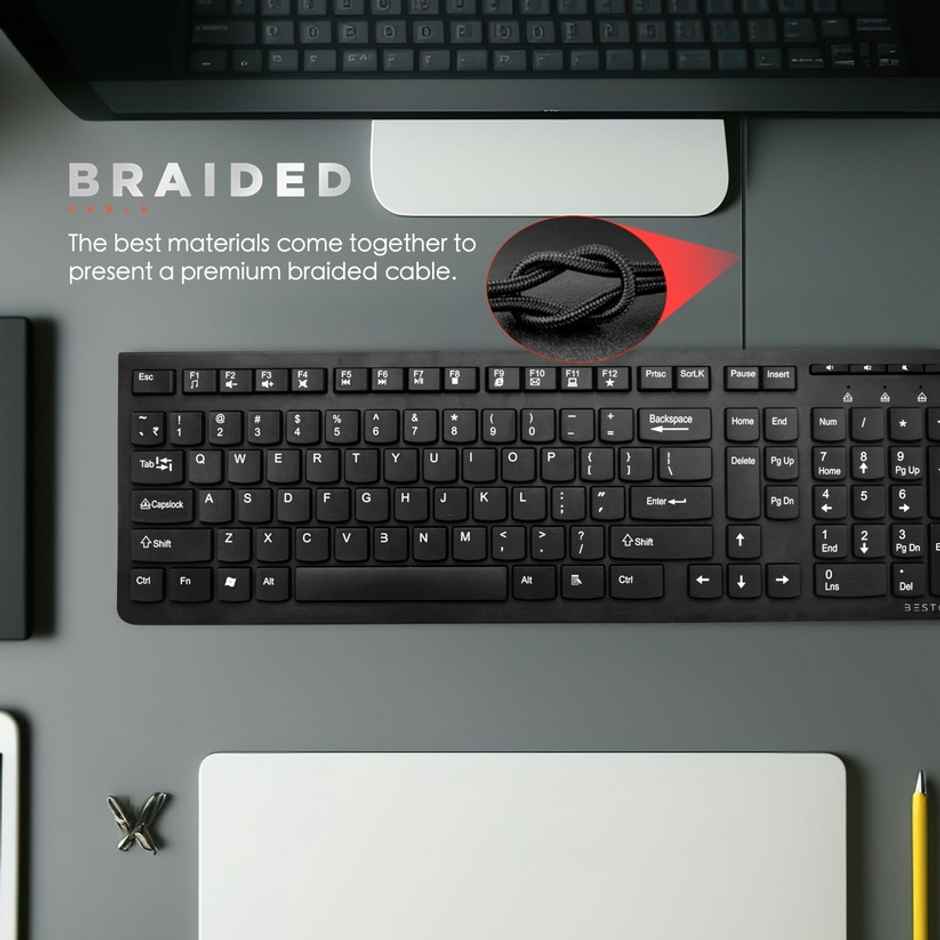 Bestor Wired Keyboard And Wired Mouse Combo, Full-Size Keyboard, 3 Button Mouse, Usb Plug-And-Play - Black