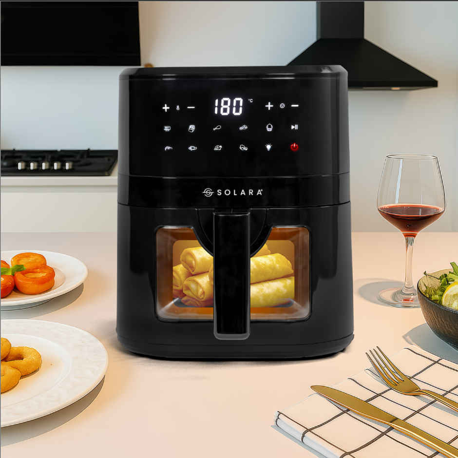 SOLARA Digital 1500 Watts  Air Fryer, 4.5L Capacity, 10 Preset Modes for Indian Cooking, 90% Less Oil, Digital Touch Control, 360Degree Air Circulation, Adjustable Temp - Black