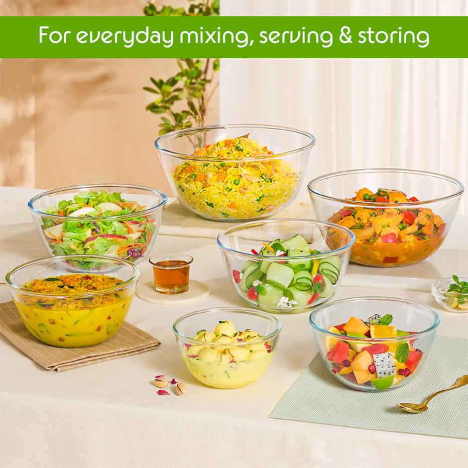 Borosil Mixing Bowl Set (750 ml + 1 L + 1.5 L)