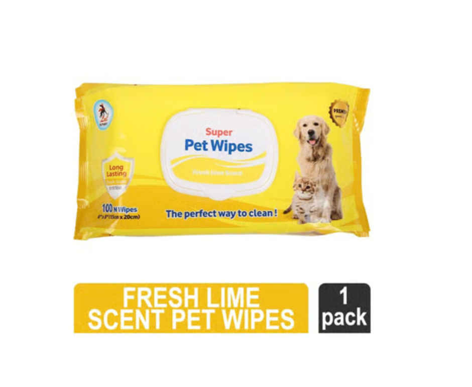 Super Pet Fresh Lime Scent Pet Wipes | 100 Pulls Per Pack