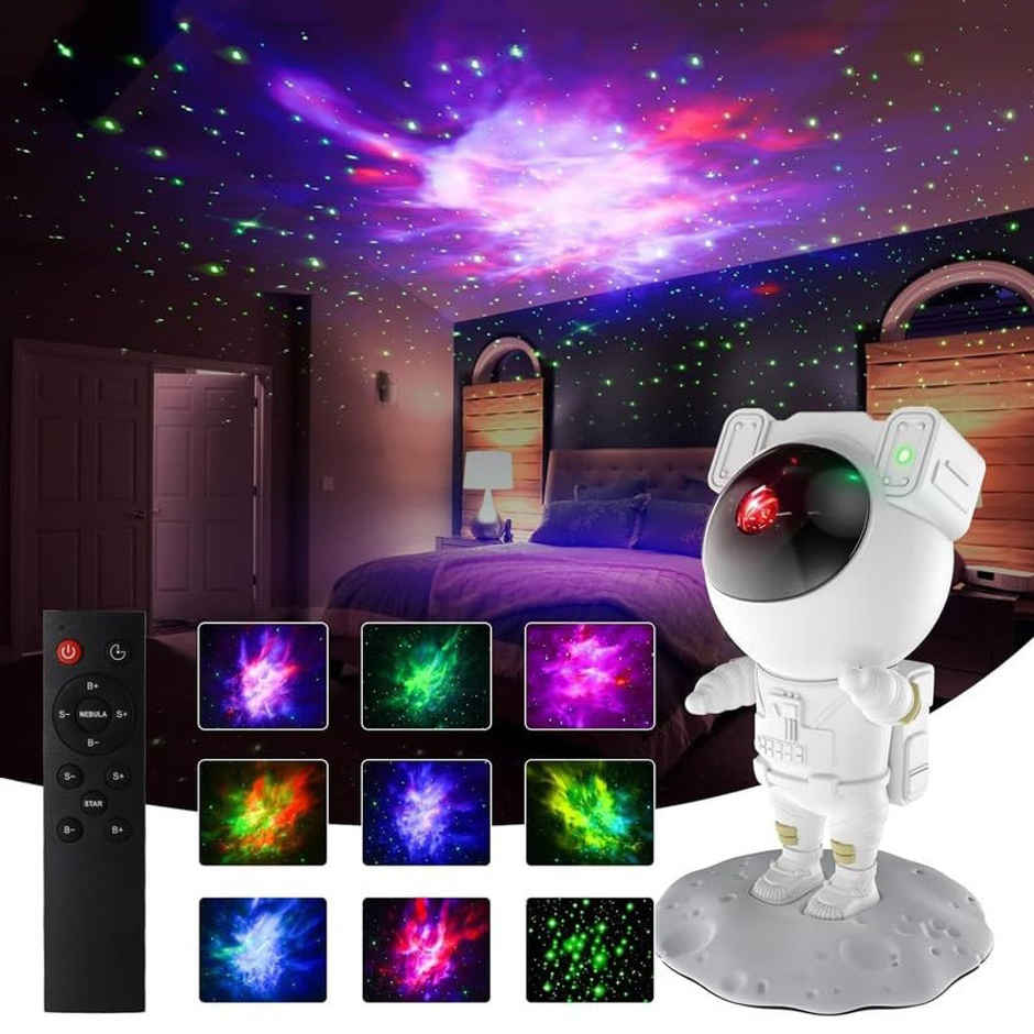 Desidiya Astronaut Galaxy Projector Starry Nebula Night Light With Remote & Flag