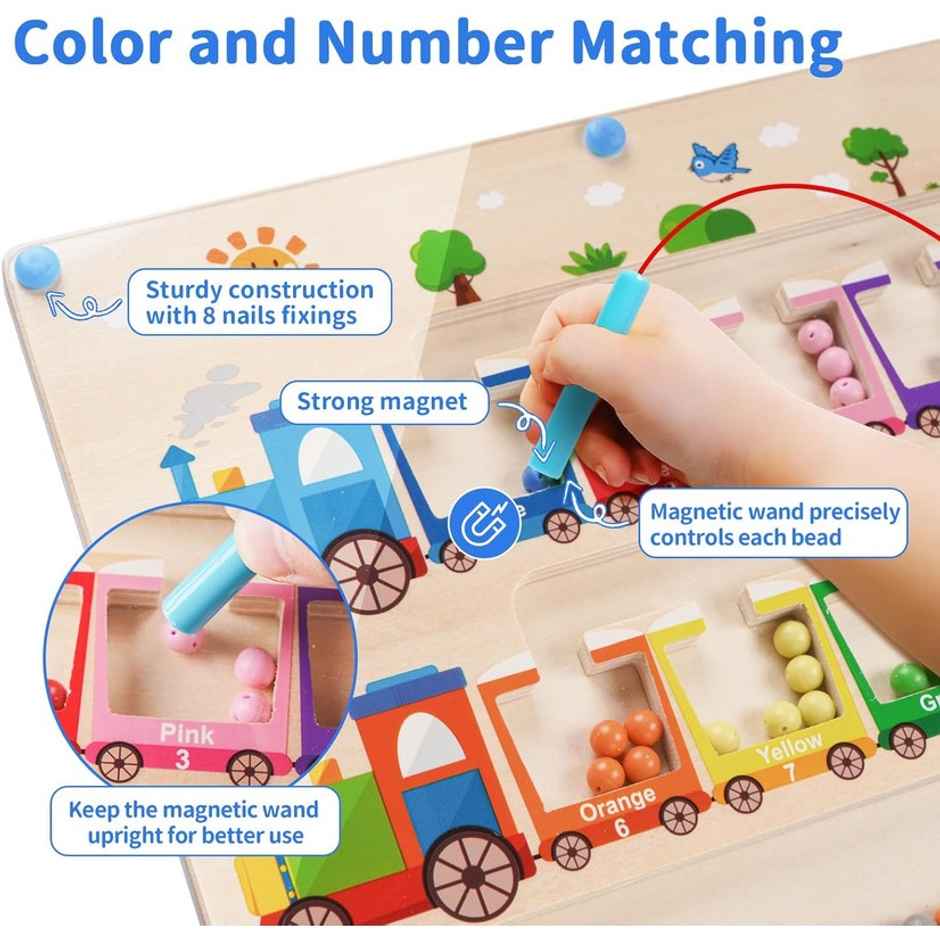 Fablue Magnetic Color And Number Maze Wooden Color Matching Counting Learning Educational Toy
