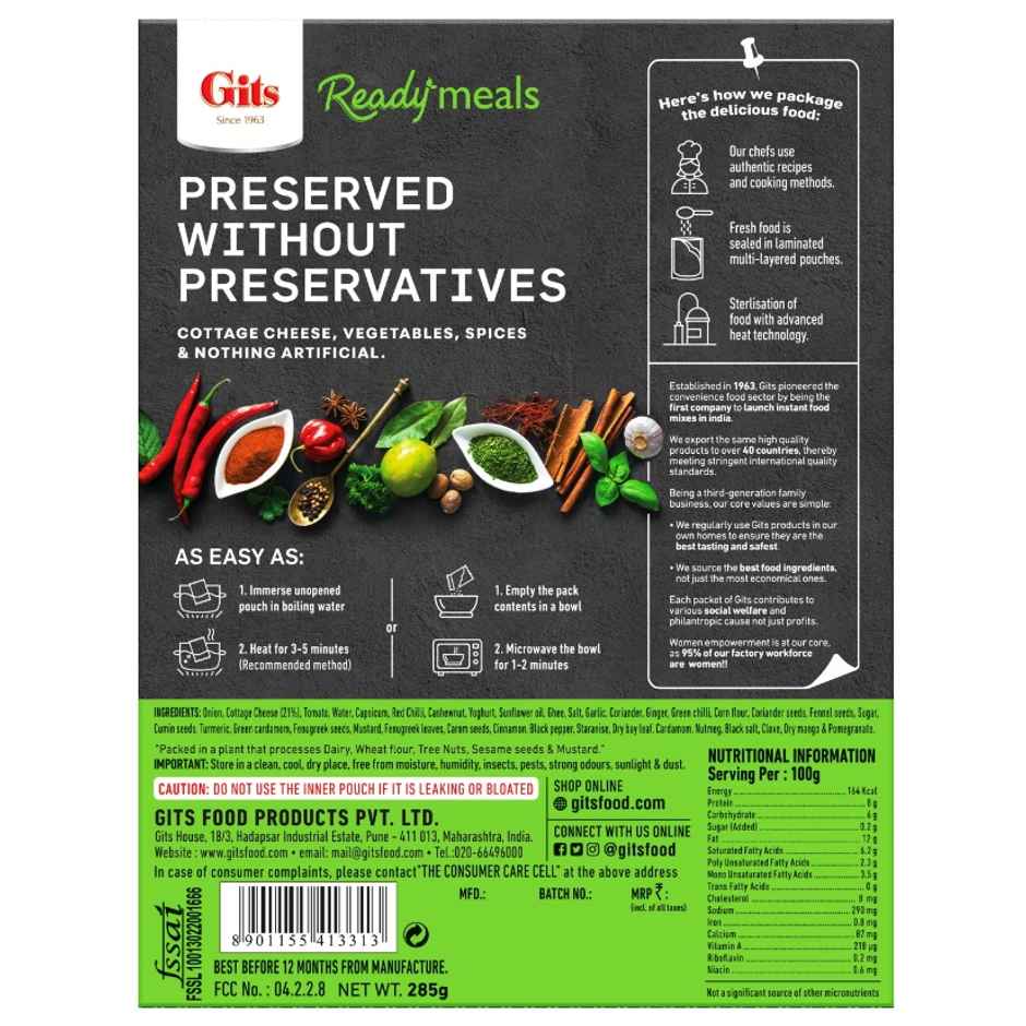 Gits Ready to Eat Paneer Tikka Masala | Authentic & Convenient