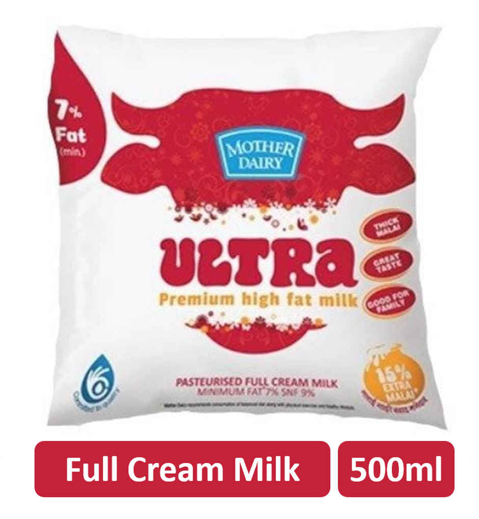 Mother Dairy Ultra Full Cream Fresh Milk (Pouch)(1pc) & Ginger(1pc) Combo