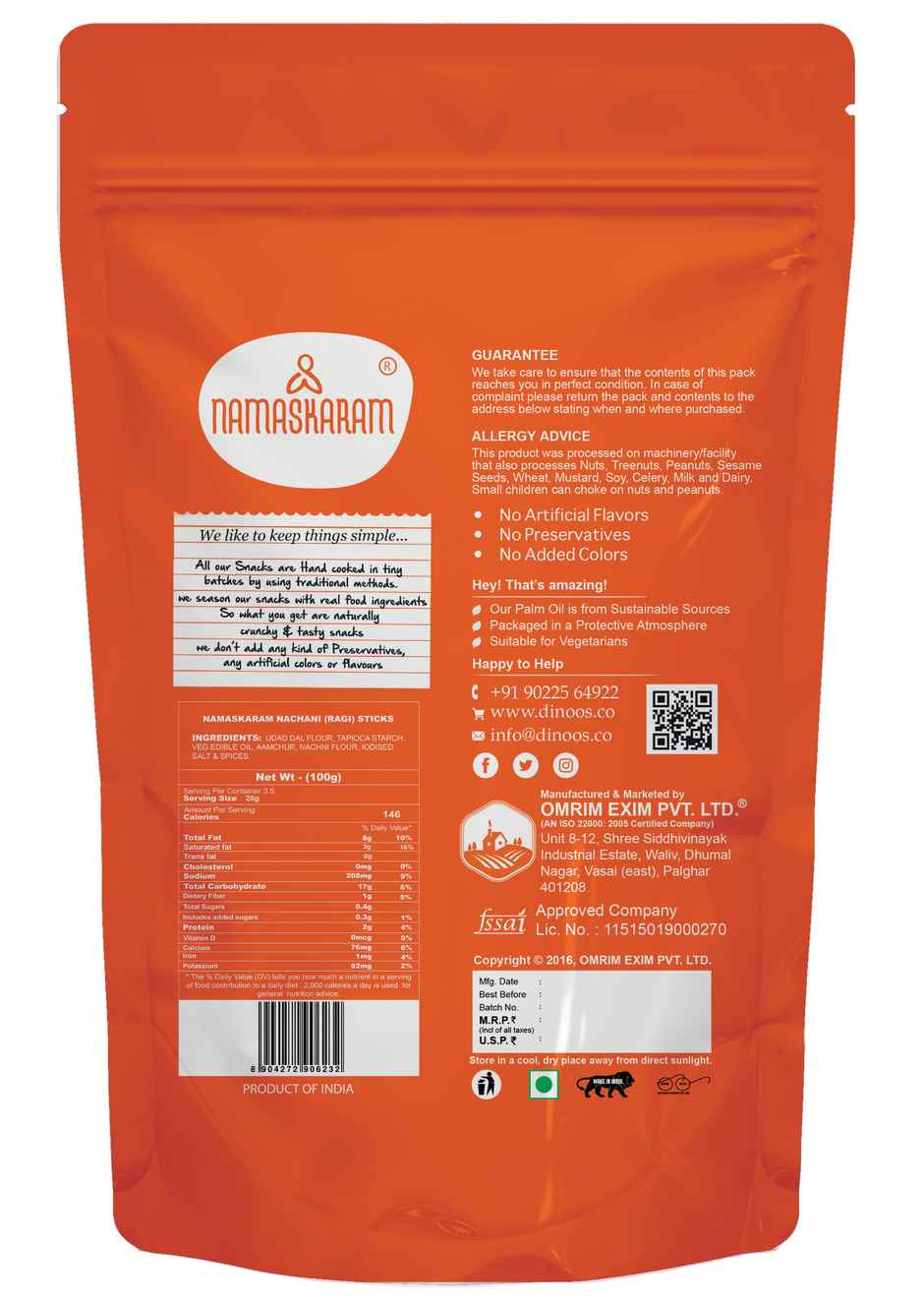 Namaskaram Nachani (Ragi) Sticks