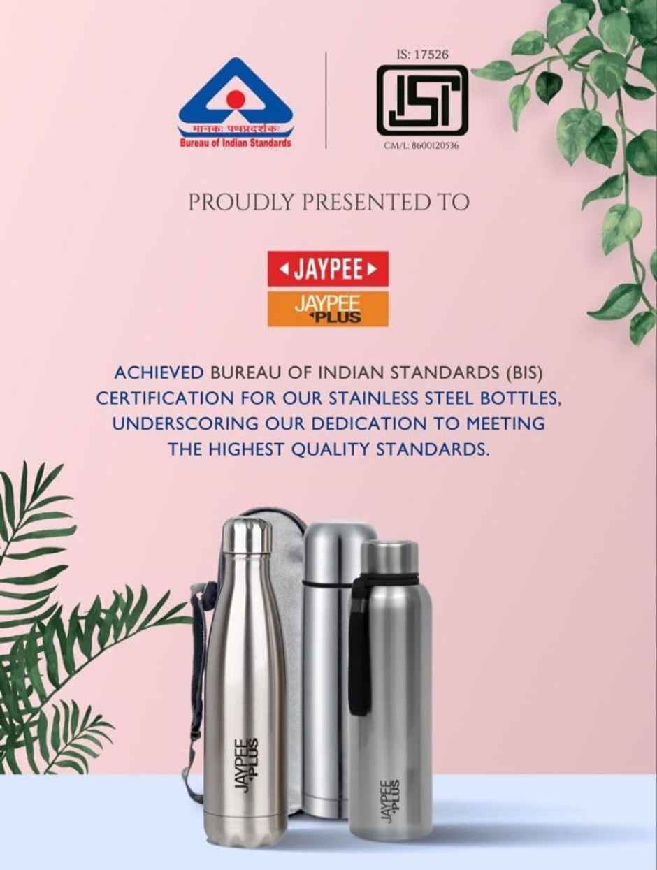 Jaypee Plus Alpha ISI Certified Stainless Steel Insulated Hot & Cold Water Bottle | Silver | 1L
