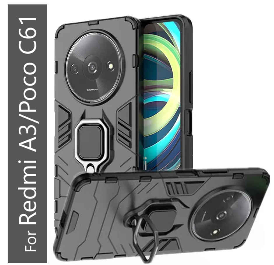 Kwine Case Redmi A3 / Poco C61 Back Cover - Ring Holder Stand Case