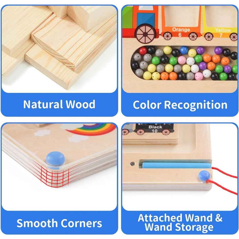 Fablue Magnetic Color And Number Maze Wooden Color Matching Counting Learning Educational Toy