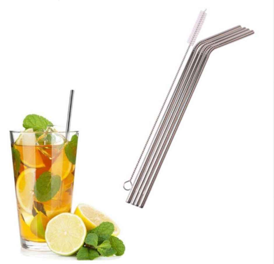 New Dawn Set of 8 SS 304 Stainless Steel Straw Food Grade Reusable with Straw Cleaning Brush
