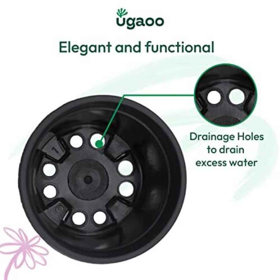 Ugaoo Garden Plastic Pots For Indoor Plants (8 Inch, Balck Color Set Of 6) Plant Container Set
