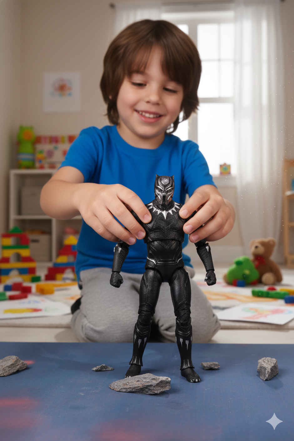 Striders Licensed Black Panther Action Figure with Plastic Display Holder | 7 inch