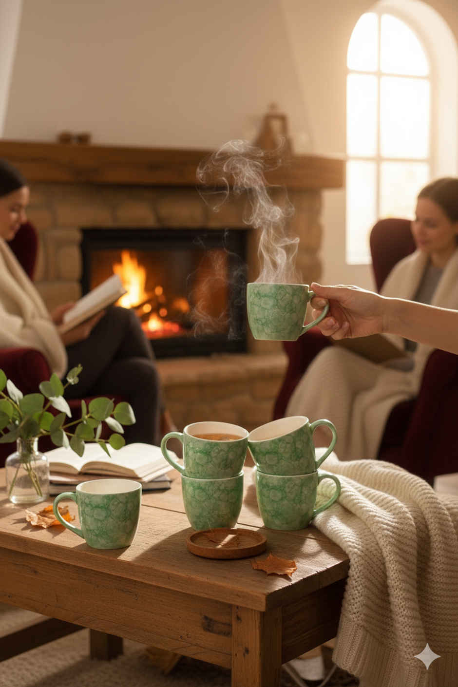 SAFFRON Ceramic Clay Marble Texture Tea and Coffee Cups | Green Jade