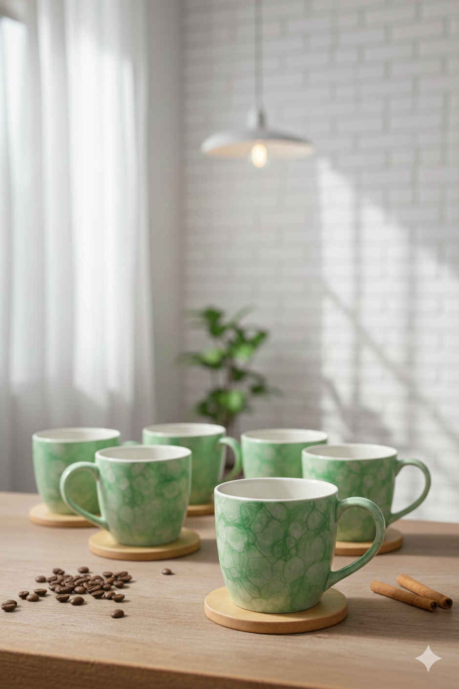 SAFFRON Ceramic Clay Marble Texture Tea and Coffee Cups | Green Jade