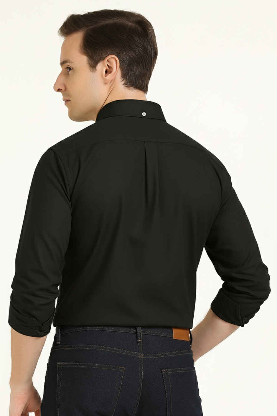 Hancock Men's Slim Fit Solid Button-Down Collar Pure Cotton Casual Shirt | Black - 40