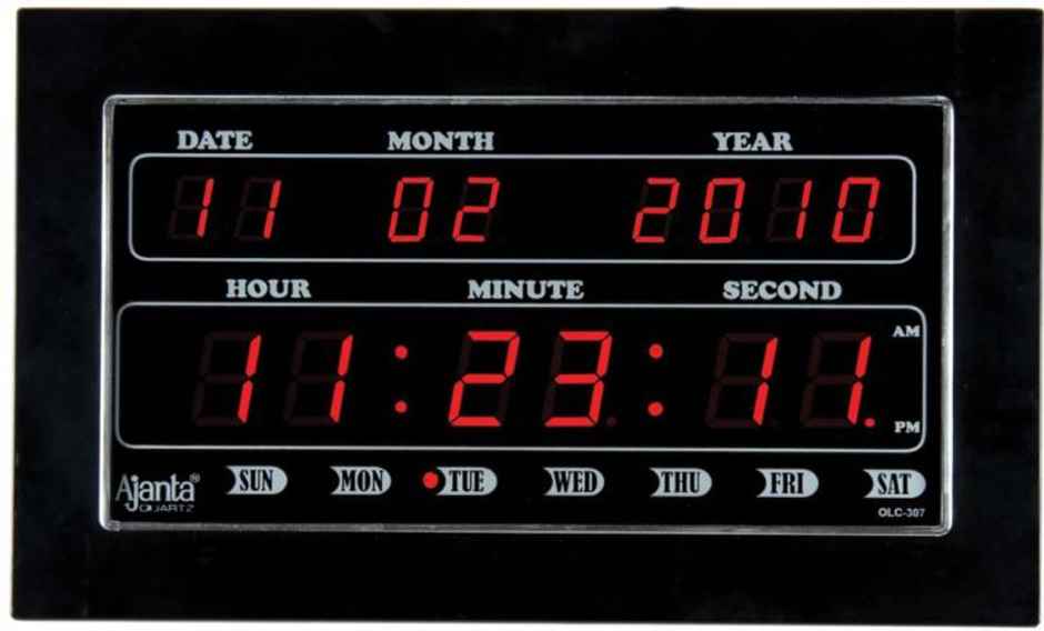 Ajanta Digital 20 cm x 32 cm Wall Clock | Black | With Glass | Standard