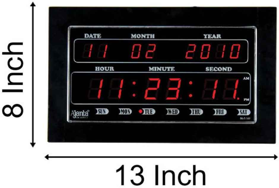 Ajanta Digital 20 cm x 32 cm Wall Clock | Black | With Glass | Standard