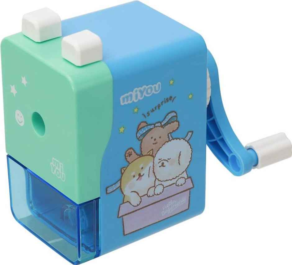 Deli E0739 Rotary Pencil Sharpener, Steel Blade, Blue or Pink Body Color