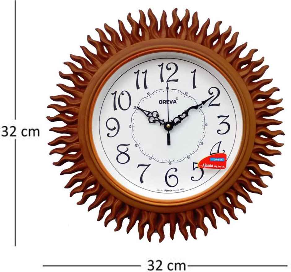 Ajanta Analog 32 cm x 32 cm Wall Clock | Brown | Orange | With Glass | Standard