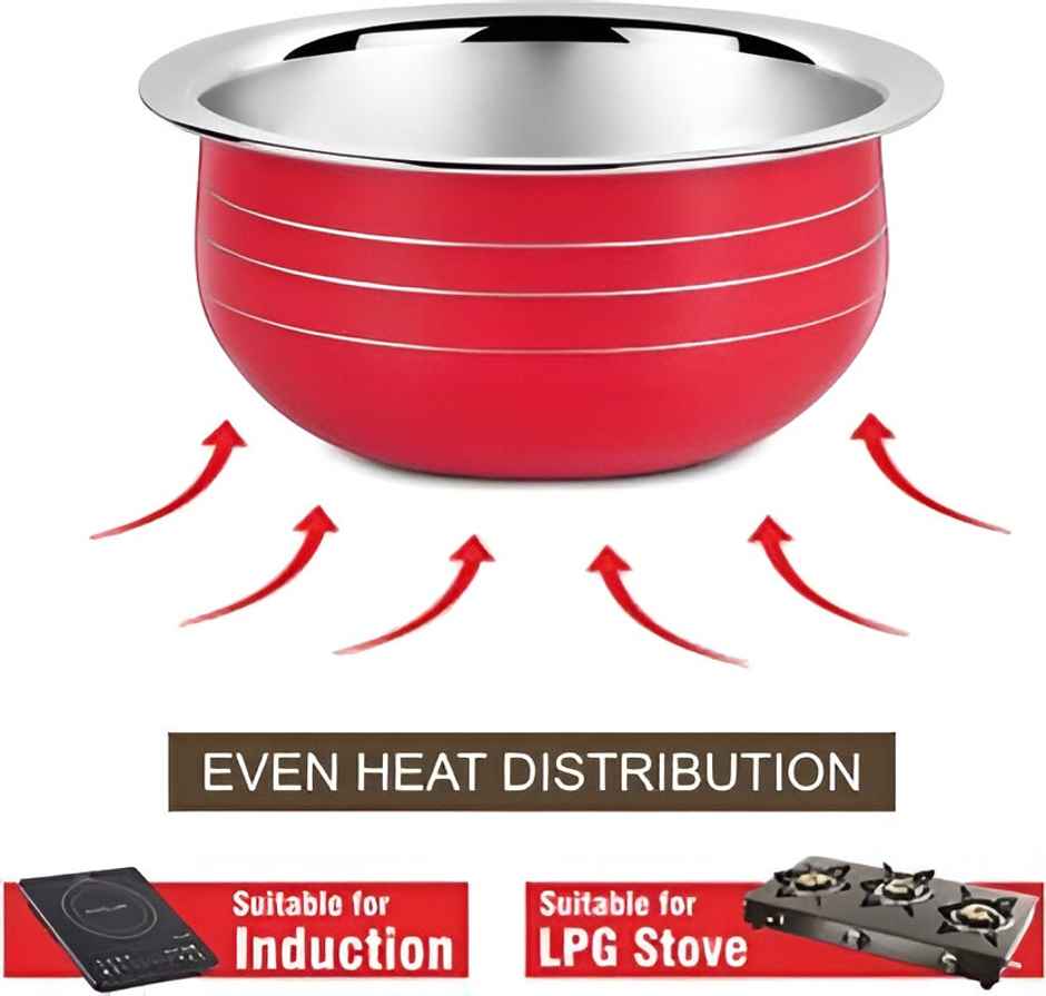 Classic Essentials Induction Friendly Stainless Steel Serving Handi Set Red 10 Piece