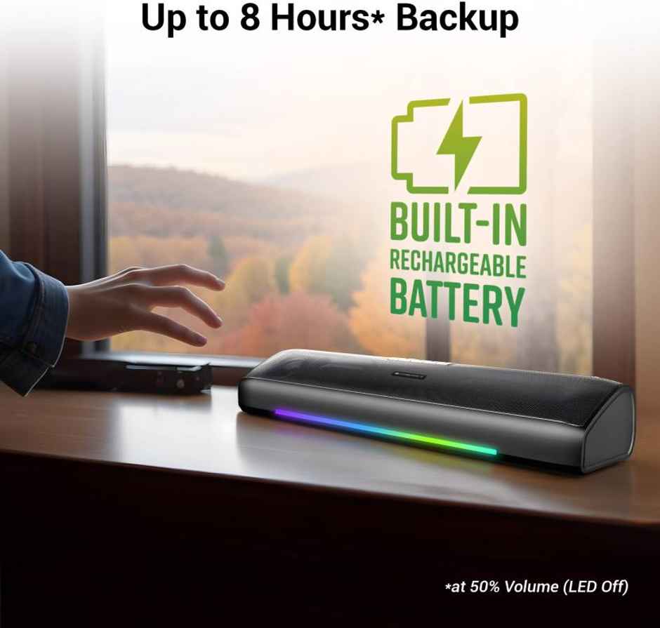 Zebronics Vita Bar 200 Compact BT Soundbar with 24W RMS Output, Multicolor LED, upto 8hr Backup and TWS mode