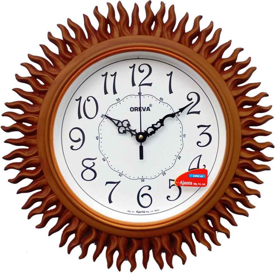 Ajanta Analog 32 cm x 32 cm Wall Clock | Brown | Orange | With Glass | Standard