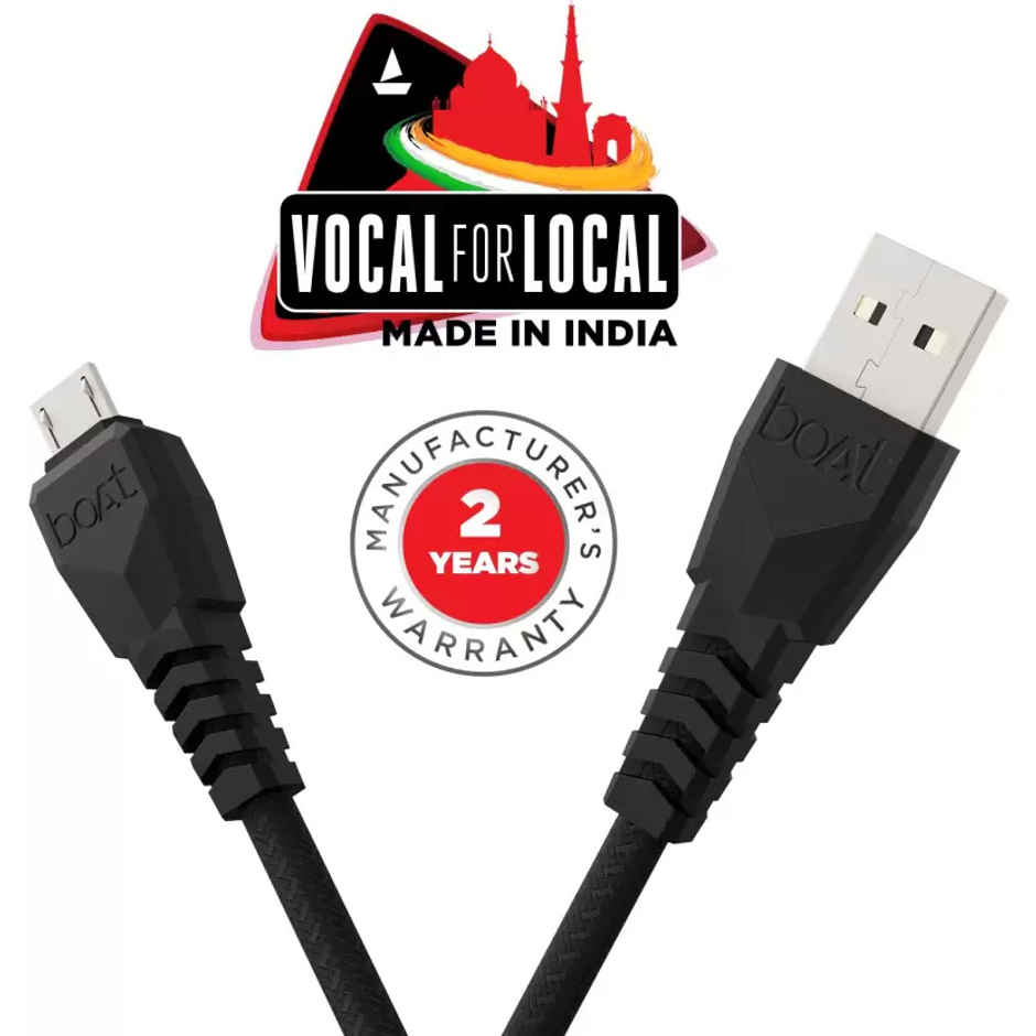 boAt Micro USB 50 Tangle-free, Sturdy Micro USB Cable with 3A Fast Charging & 1.5m Length (Black)