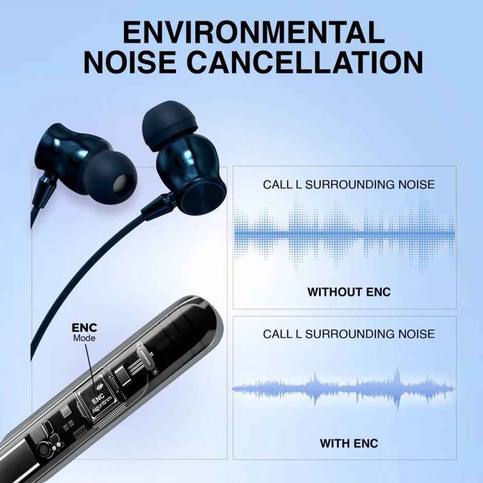 Aroma Nb124 Clock - 100 Hours Playback | Wireless Bluetooth Neckband | Fast Charging | Blue