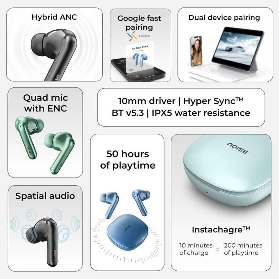 Noise Air Buds Pro 4 Truly Wireless Earbuds - Powder Blue