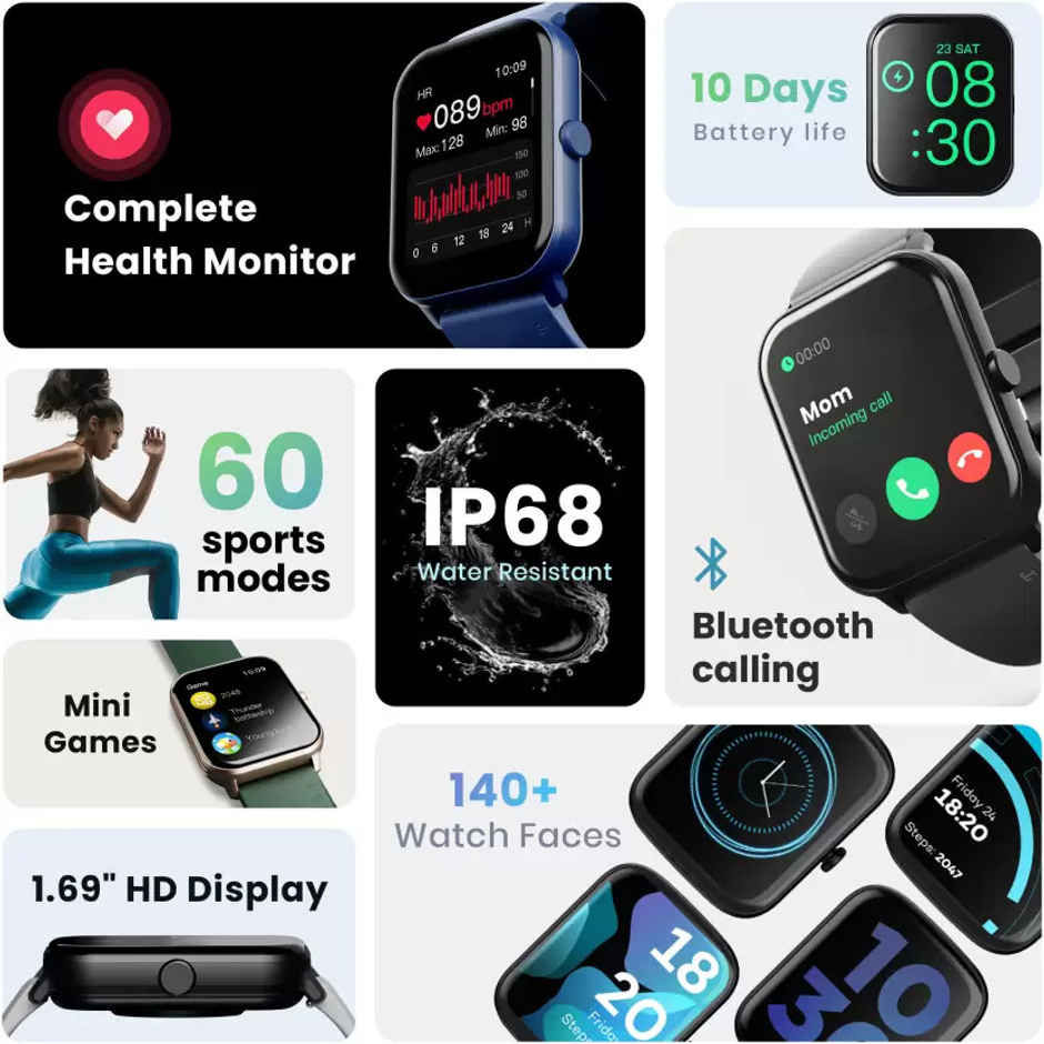 GOBOULT Drift Bt Calling 1.69" Hd , Health Monitoring Smartwatch |Sand Black