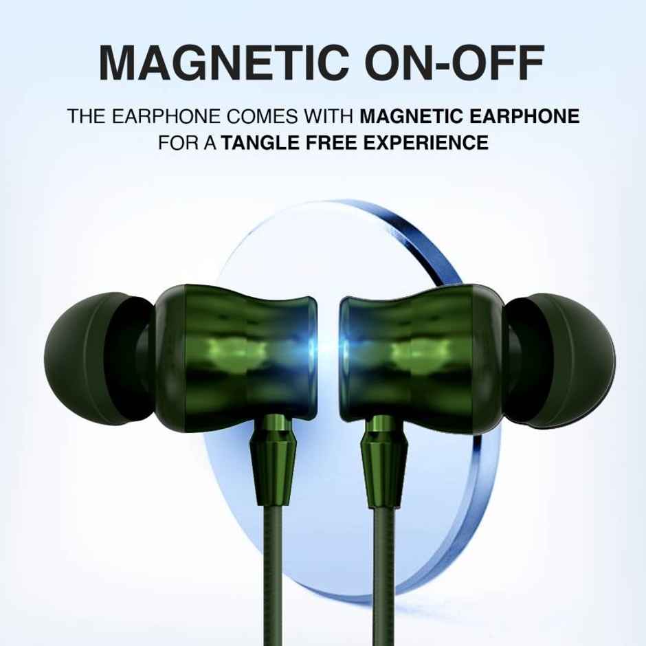 Aroma Nb124 Clock - 100 Hours Playback | Wireless Bluetooth Neckband | Fast Charging | Olive Green