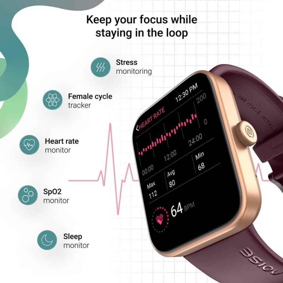 Noise ColorFit Loop Smartwatch with SpO2 Sensor with Bluetooth Calling | 1.85" Display | 2.5D Curved Glass - Deep Wine