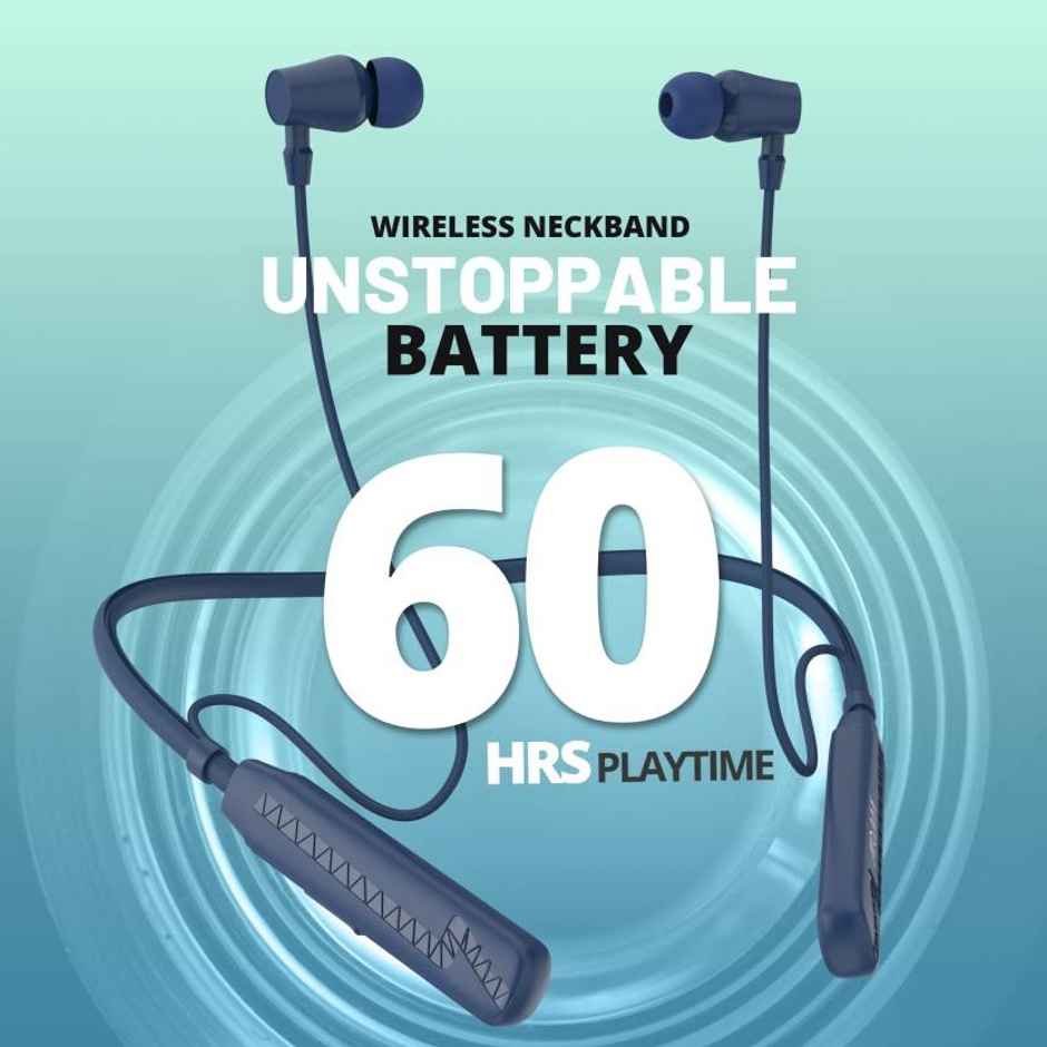 Aroma Nb119 Bold - 60 Hours Playback | Wireless Bluetooth Neckband | Voice Changer | Blue
