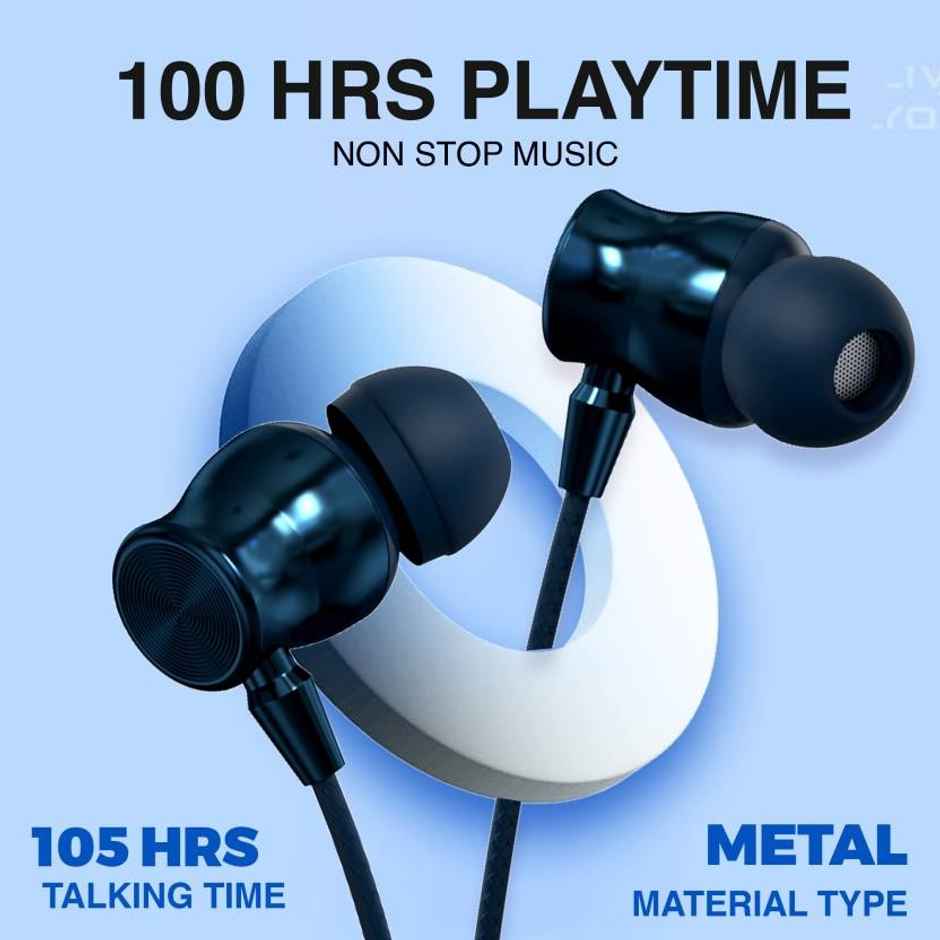 Aroma Nb124 Clock - 100 Hours Playback | Wireless Bluetooth Neckband | Fast Charging | Blue