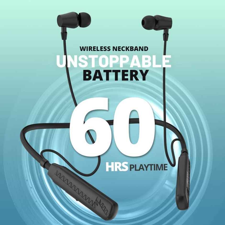 Aroma Nb119 Bold - 60 Hours Playback | Wireless Bluetooth Neckband | Voice Changer | Black