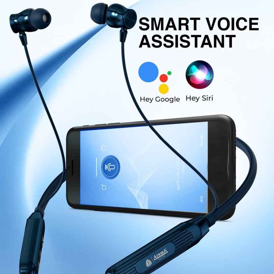 Aroma Nb124 Clock - 100 Hours Playback | Wireless Bluetooth Neckband | Fast Charging | Blue