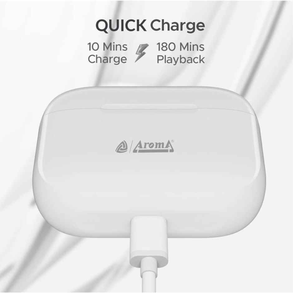 Aroma NB137 Dive - Upto 60 Hours Playback | TWS | Fast Charging | Dual Device Compatible | White