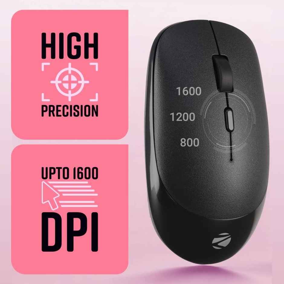 Zebronics Leopard Wireless Mouse, 2.4GHz, 1600 DPI, Silent Click, Mac, Laptop, Computer | Black