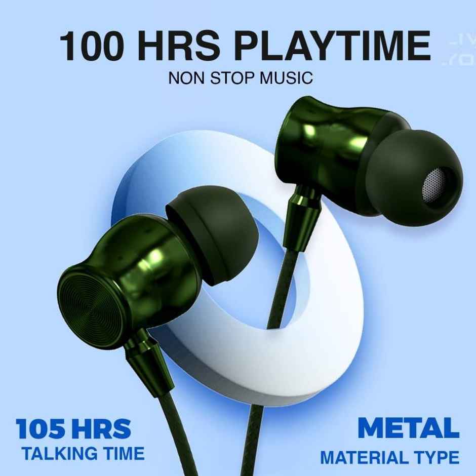 Aroma Nb124 Clock - 100 Hours Playback | Wireless Bluetooth Neckband | Fast Charging | Olive Green