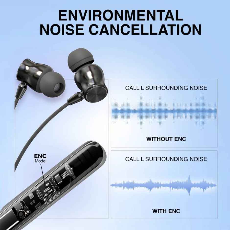 Aroma Nb124 Clock - 100 Hours Playback | Wireless Bluetooth Neckband | Voice Changer | Grey