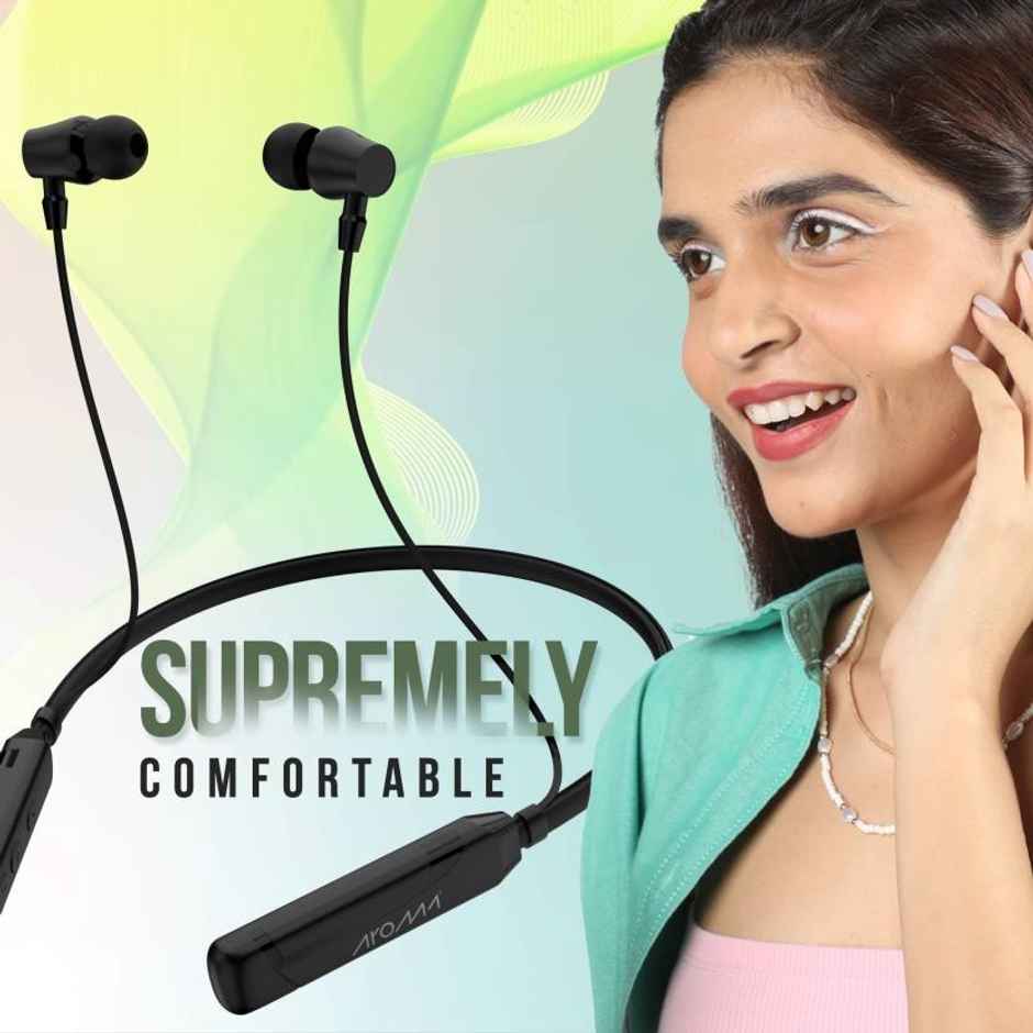 Aroma Nb119 Clear - 60 Hours Playback | Wireless Bluetooth Neckband | Magnitic On/Off | Black