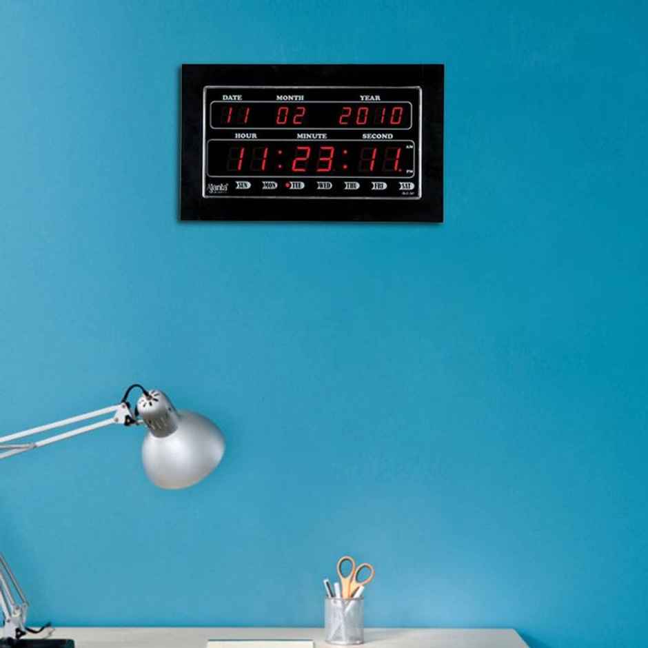 Ajanta Digital 20 cm x 32 cm Wall Clock | Black | With Glass | Standard