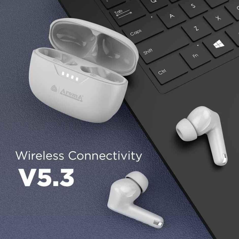 Aroma NB138 Ascrow - 70 Hours Playback | TWS | ANC with 32dB Noise Cancellation | White