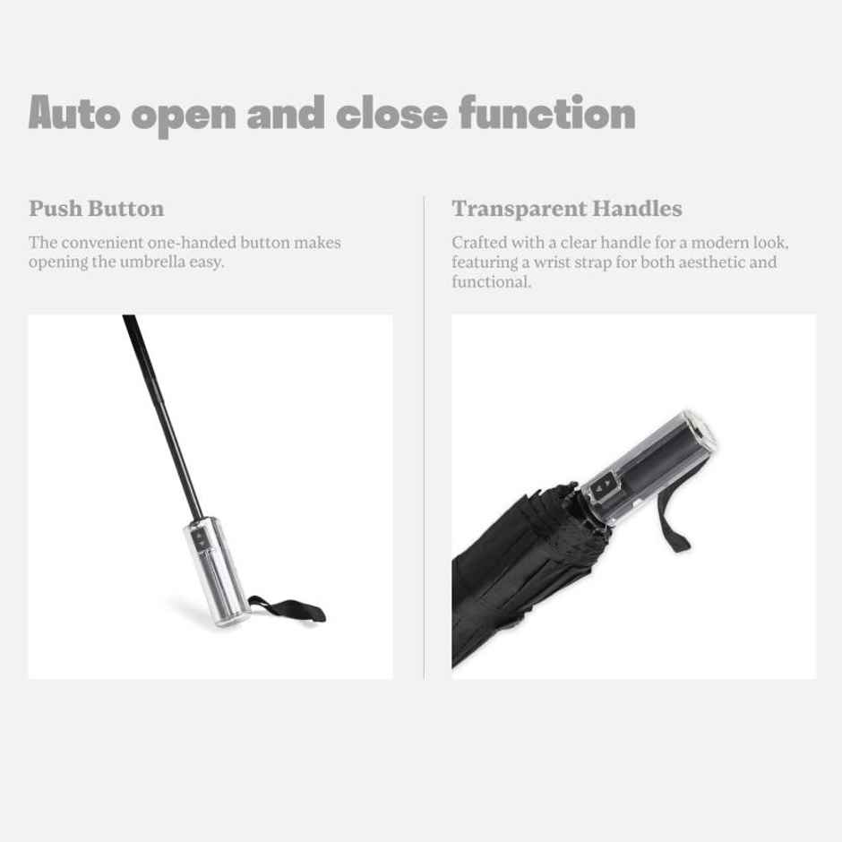 Citizen 3 Fold 23.5 Inch Black Auto Open Close Umbrella with Glass Handle