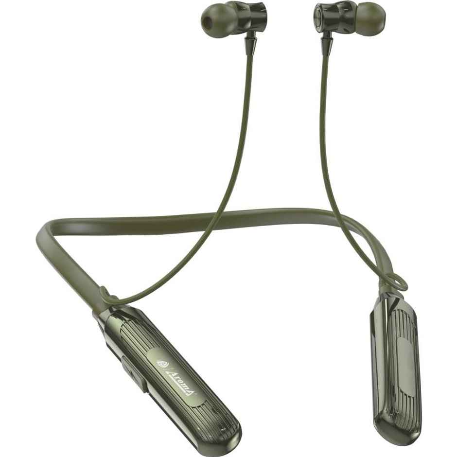 Aroma Nb124 Clock - 100 Hours Playback | Wireless Bluetooth Neckband | Fast Charging | Olive Green