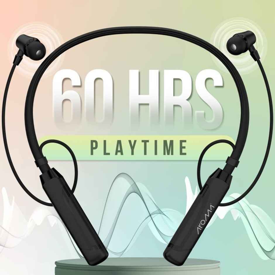Aroma Nb119 Clear - 60 Hours Playback | Wireless Bluetooth Neckband | Magnitic On/Off | Black