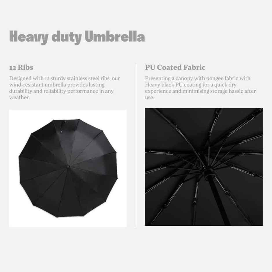 Citizen 3 Fold 23.5 Inch Black Auto Open Close Umbrella with Glass Handle