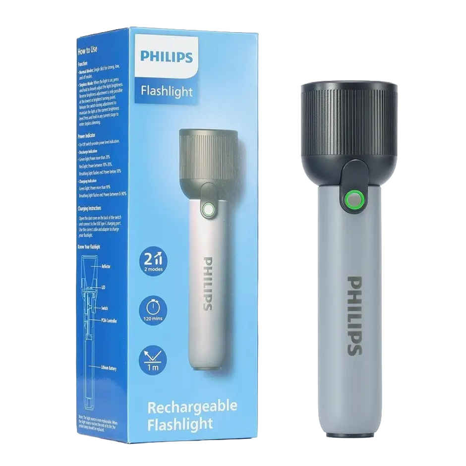 Philips Sfl1181/56 Rechargeable LED Flashlight | 400 Lumens | 2000 mAh Li-ion Battery | 3 Modes