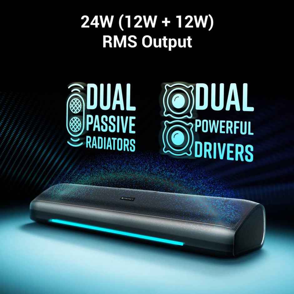 Zebronics Vita Bar 200 Compact BT Soundbar with 24W RMS Output, Multicolor LED, upto 8hr Backup and TWS mode