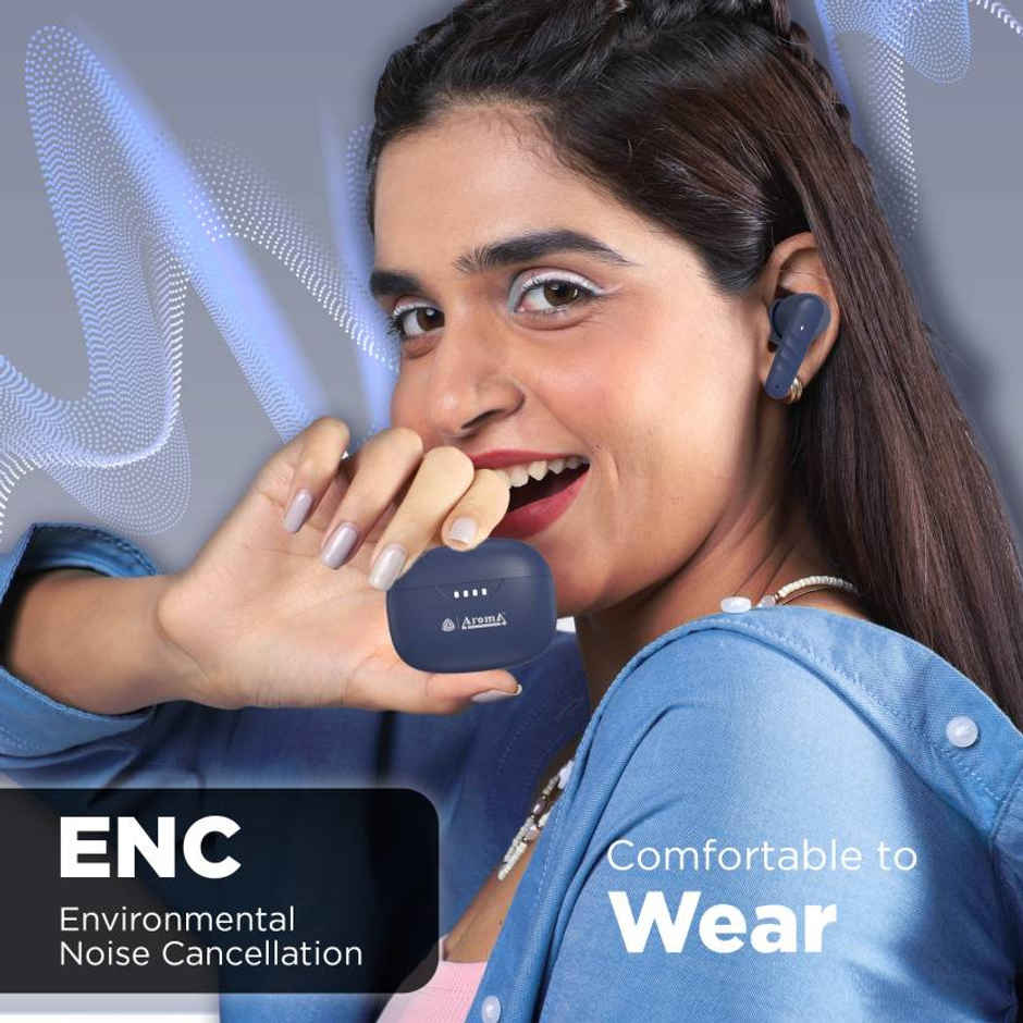 Aroma Nb138 Ascrow - 70 Hours Playback | TWS | Fast Charging | ANC With 32dB Noise Cancellation | Blue