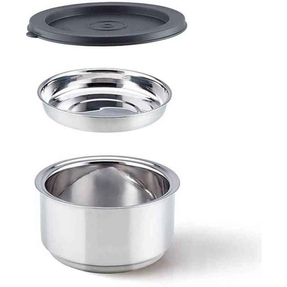 Borosil Carry Fresh Stainless Steel Insulated Lunch Box With Bag (280 ml + 280 ml) - Horizontal